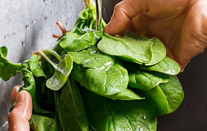 Person washing spinach