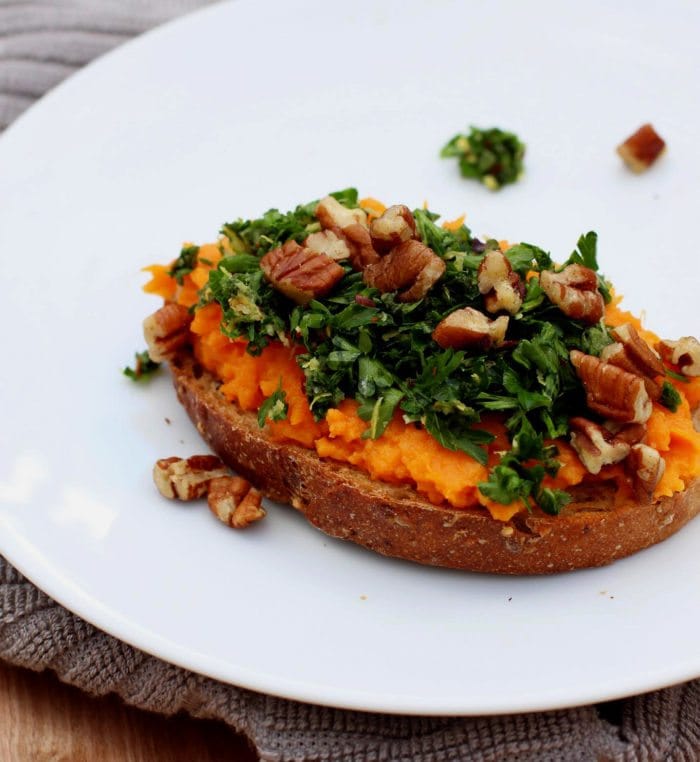 Sweet Potato Toast with Sage, Parsley and Pine Nuts