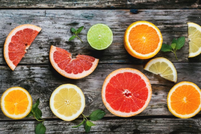 Set of sliced citrus fruits lemon, lime, orange, grapefruit
