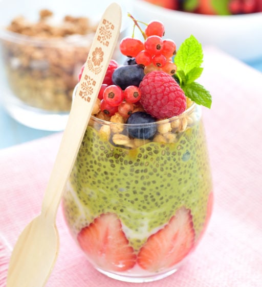 Green Tea Soy Milk Chia Seed Pudding with Berries