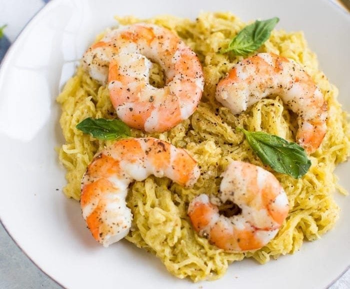 Pesto spaghetti squash with shrimp